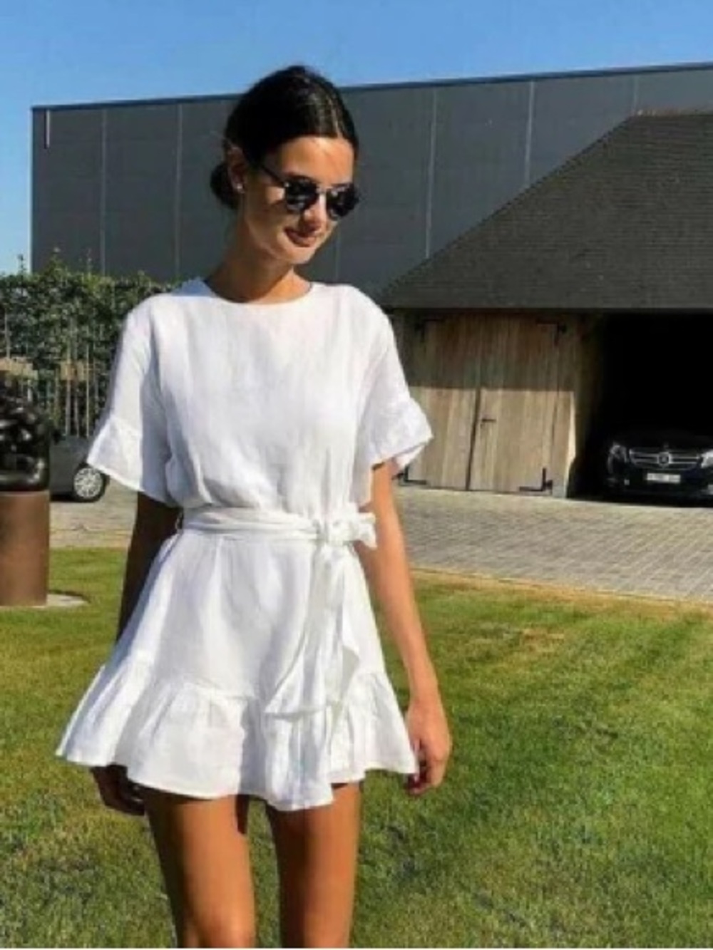 URBAN OUTFITTERS Suddenly Spring Linen Ruffle Tie Dress